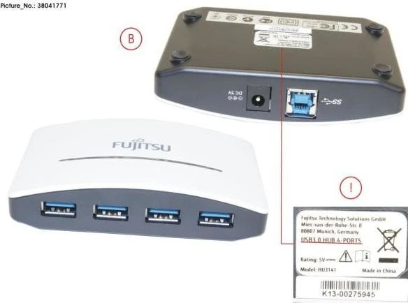 Fujitsu USB-Hub, 4x USB-A 3.0, USB-B 3.0 [Buchse]