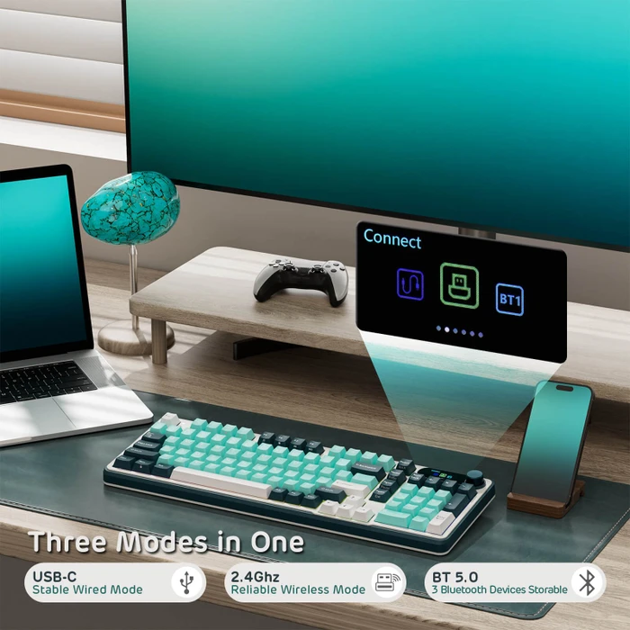 RK Royal Kludge S98, Turquoise Green, 96%, hot-swap, RK Tactile Beige, USB/Bluetooth, US
