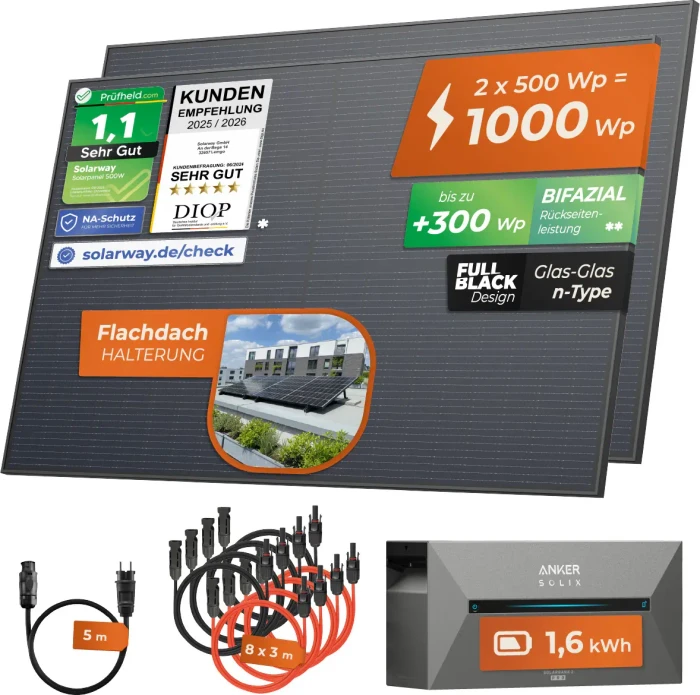 Solarway Deye SUN-M80G4 + JA Solar JAM66S30 + Anker E1600, 800W, 1kWp