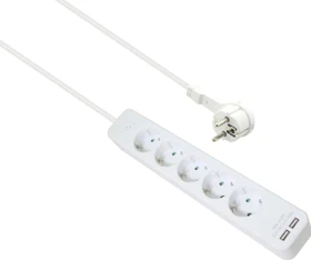 Helos ADVANCED Steckdosenleiste mit USB-Ladefunktion, 5-fach, 1.5m, weiß