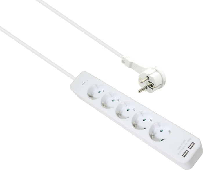 Helos ADVANCED Steckdosenleiste mit USB-Ladefunktion, 5-fach, 1.5m, weiß