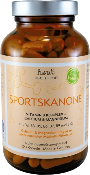 PlantaVis Sportskanone B-Komplex mit Magnesium & Calcium Kapseln, 120 Stück