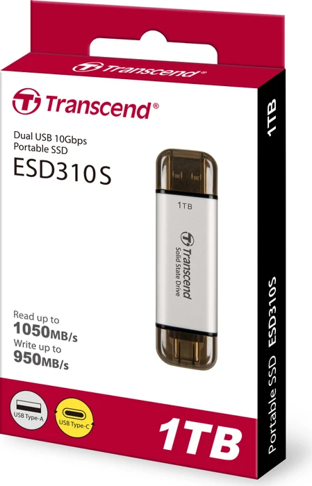 Transcend ESD310S 1TB Silver, USB-A + USB-C, USB 3.2 Gen 2×1