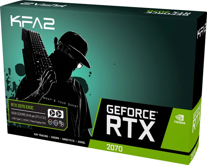 KFA2 GeForce RTX 2070 EX OC, 8GB GDDR6, HDMI, USB-C, 3x DP