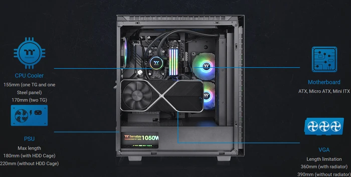 Thermaltake Divider 500 TG ARGB, schwarz, Glasfenster
