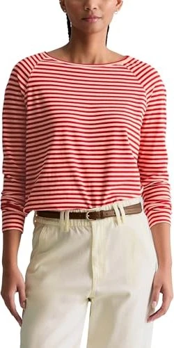 Marc O'Polo Gestreiftes Longsleeve Relaxed aus Loose Knit Jersey Shirt langarm light red (Damen)