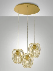 Fabas Luce Camp Pendelleuchte 3-flammig gold edelmatt Ø50cm