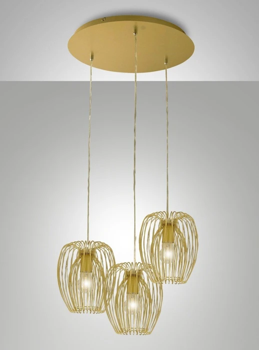Fabas Luce Camp Pendelleuchte 3-flammig gold edelmatt Ø50cm