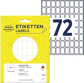 Avery-Zweckform Mini-Organisationsetiketten Sonderformat, 18x12mm, weiß, 25 Blatt (1800 Etiketten)