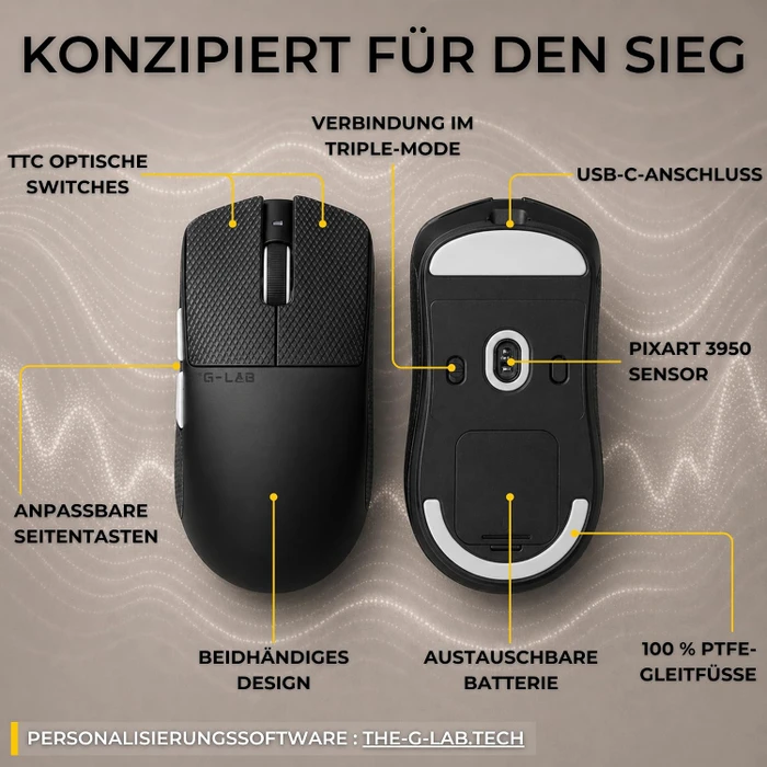 The G-Lab Kult Elite M150 8KHz Wireless Gaming Mouse, schwarz, USB/Bluetooth