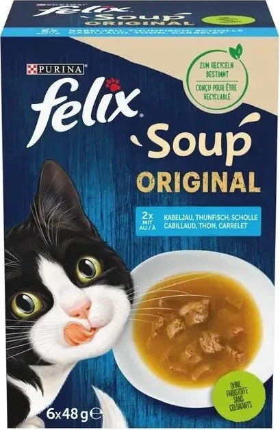 Purina Felix Soup, Geschmacksvielfalt aus dem Wasser, 288g (6x 48g)