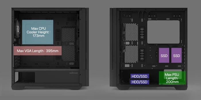 Zalman Z10 DS, schwarz, Display, Glasfenster