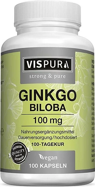 Vispura Ginkgo Biloba 100mg Extrakt (50:1) hochdosiert vegane Kapseln, 100 Stück