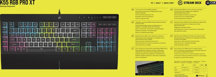 Corsair Gaming K55 RGB PRO XT, USB, UK