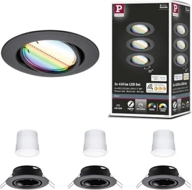 Paulmann Base Coin Basisset LED Einbauleuchte RGB 4.9W schwarz matt, 3 Stück