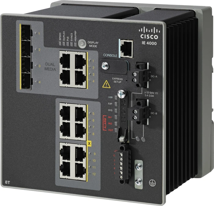 Cisco IE 4000 LAN Base Industrial Railmount Managed Switch, 8x RJ-45, 4x RJ-45/SFP