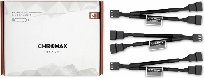 Noctua NA-YC1 chromax.black, 4-Pin auf 2x 4-Pin Verteiler, sleeved, 11.5cm, schwarz, 3er-Pack