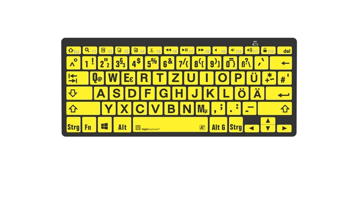 LogicKeyboard LargePrint Mini PC, Black on Yellow, Bluetooth, DE
