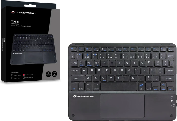 Conceptronic TOBIN01BPT 10-Zoll-Bluetooth-Tastatur mit Touchpad, Bluetooth, PT