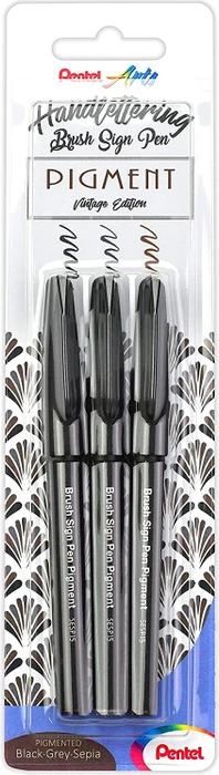 Pentel Brush Sign Pen Pigment SESP15 Vintage Ink Edition sortiert, 3er-Set