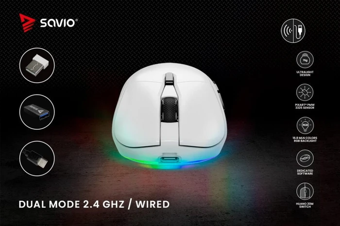 Savio Rift White Gaming Mouse weiß, USB