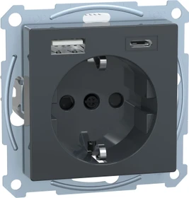 Merten System M 1-M SCHUKO Steckdose mit USB-Ladegerät, anthrazit