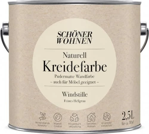 Schöner Wohnen Naturell Kreidefarbe innen windstille feines hellgrau, 2.5l