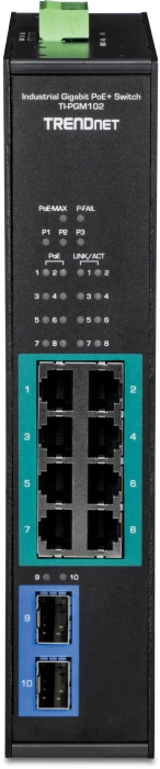 TRENDnet TI Hardened Industrial Railmount Gigabit Switch, 8x RJ-45, 2x SFP, 240W PoE+