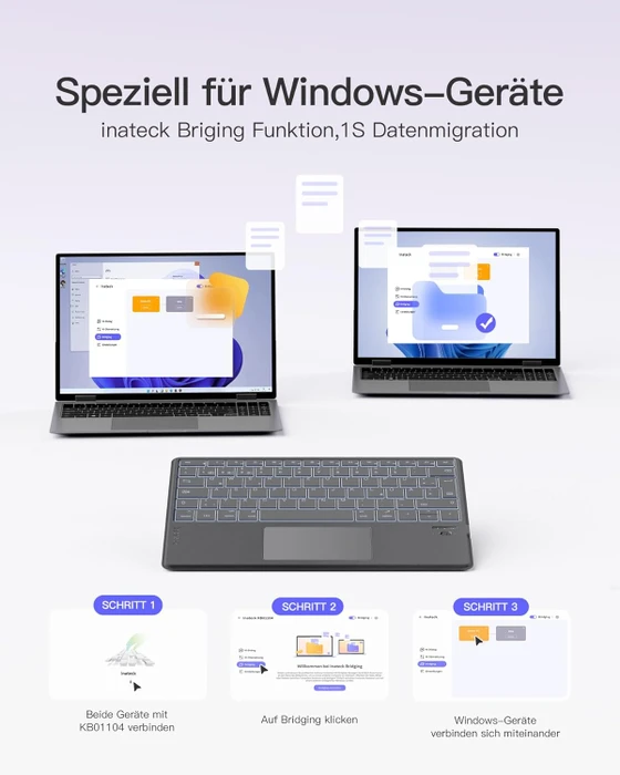 Inateck Tablet Tastatur mit Touchpad für Windows/iPad OS/Android, grau, DE