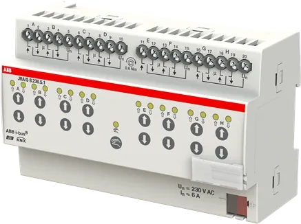 ABB JRA/S8.230.5.1 Jalousie-/Rollladenaktor mit Fahrzeitermittlung 8-fach, 230V, 6A, 8TE REG, Schaltaktor