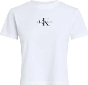 Calvin Klein Monogramm Cropped T-Shirt kurzarm brilliant white (Damen)