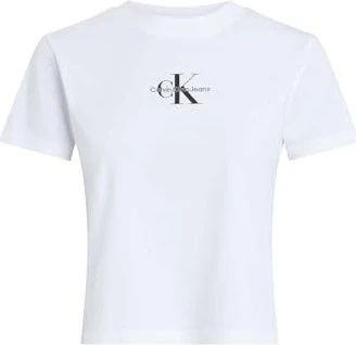 Calvin Klein Monogramm Cropped T-Shirt kurzarm brilliant white (Damen)