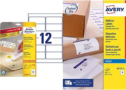 Avery-Zweckform Etiketten, 99.1x42.3mm, ablösbar, weiß, 30 Blatt (360 Etiketten)