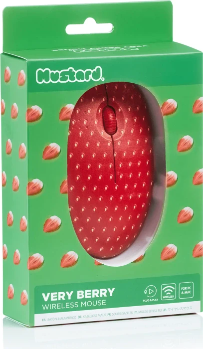 Mustard Very Berry Compact Wireless Mouse Strawberry, USB
