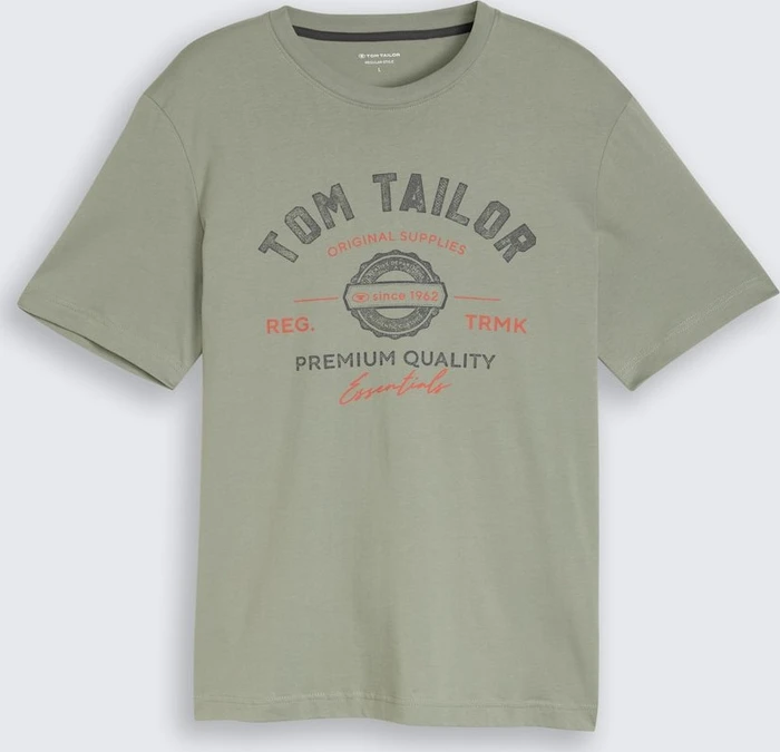 Tom Tailor Logo-Print T-Shirt kurzarm greyish shadow olive (Herren)