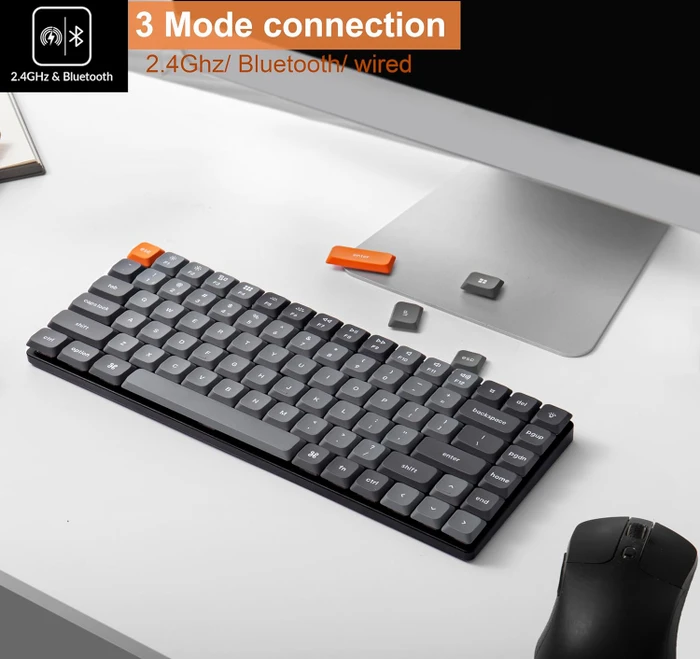 Keychron K3 Max, grau, LEDs RGB, Gateron LOW PROFILE 2.0 RED, USB/Bluetooth, US