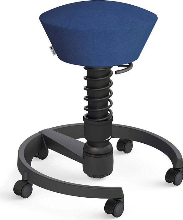 Aeris Swopper New Edition Bürohocker mit Rollen, Feder Standard, Gestell Alu schwarz, Bezug Mikrofaser Comfort blau