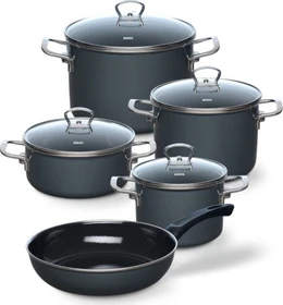 Riess Emaille Nouvelle Kochgeschirr-Set dark grey, 5-tlg.