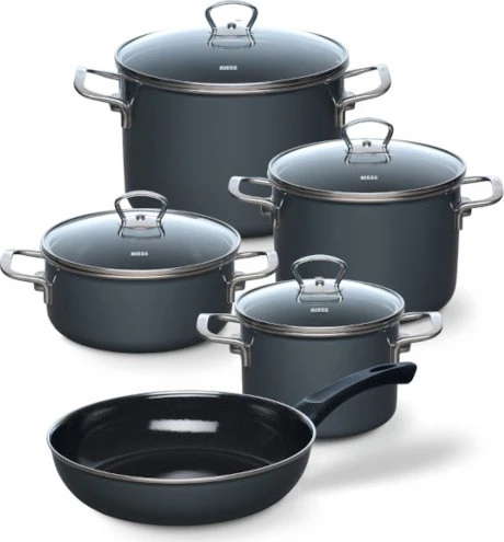 Riess Emaille Nouvelle Kochgeschirr-Set dark grey, 5-tlg.
