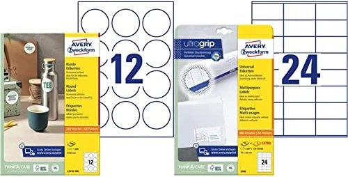 Avery-Zweckform Etiketten rund, 60mm, weiß, 100 Blatt (1200 Etiketten)