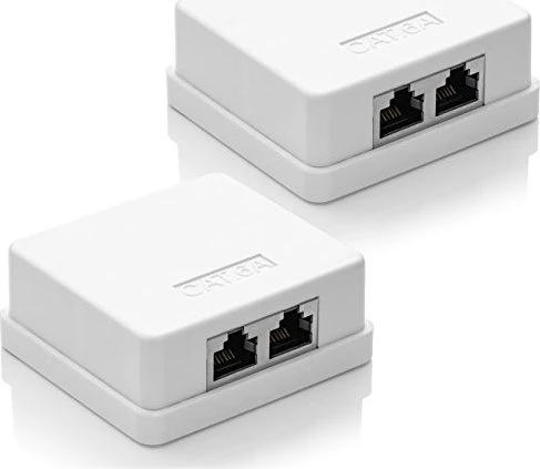 deleyCON Cat6a Anschlussdose Aufputz weiß, 2x RJ-45, 2er-Pack