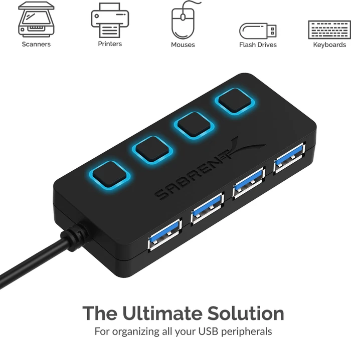 Sabrent USB-Hub, 4x USB-A 3.0, USB-C 3.0 [Stecker]