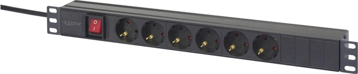 Sygonix 19" Aluminium Steckdosenleiste, 1HE, 6-fach, 230V, schwarz, 2m