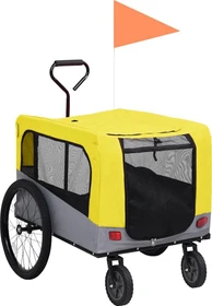 vidaXL 2-in-1 Hunde 63.5x95cm Fahrradanhänger gelb/grau