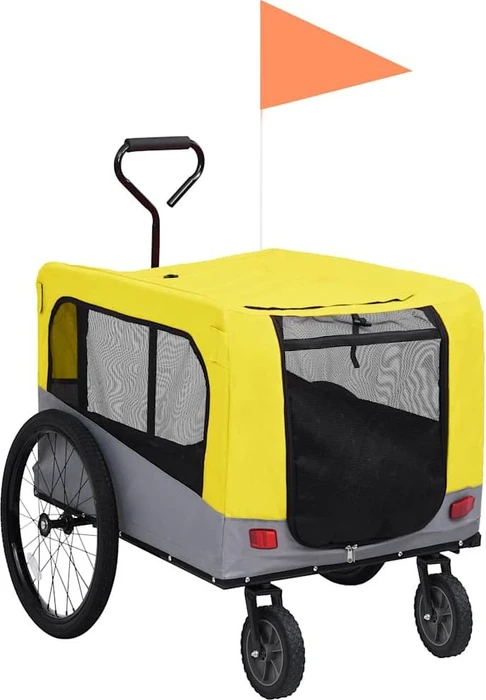 vidaXL 2-in-1 Hunde 63.5x95cm Fahrradanhänger gelb/grau
