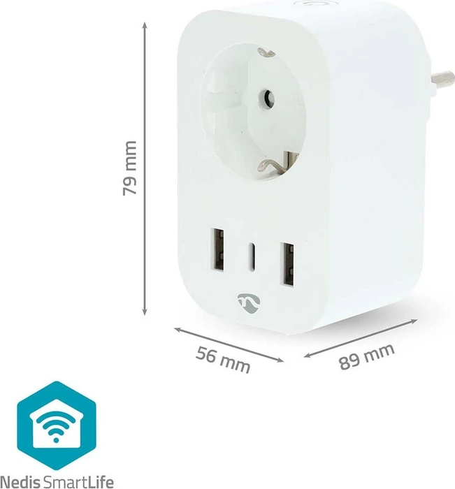 Nedis SmartLife Smart Stecker, 3680W, 1x USB-C/2x USB-A, Typ F, Smart-Steckdose