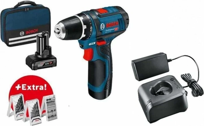Bosch Professional GSR 12V-15 Akku-Bohrschrauber inkl. Tasche + 2 Akkus 2.0/4.0Ah + Zubehör
