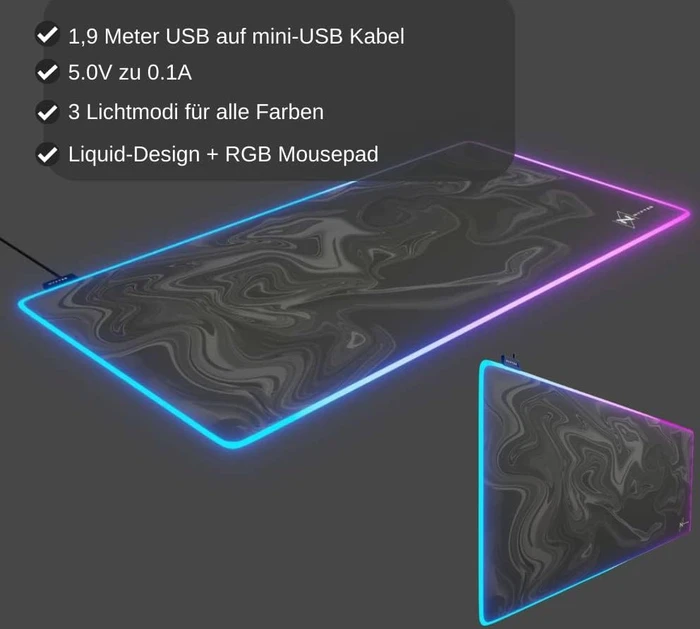 Nyfter Nyfpad RGB XXL Liquid Premium Gaming Mousepad, 900x500mm, Design grau/weiß
