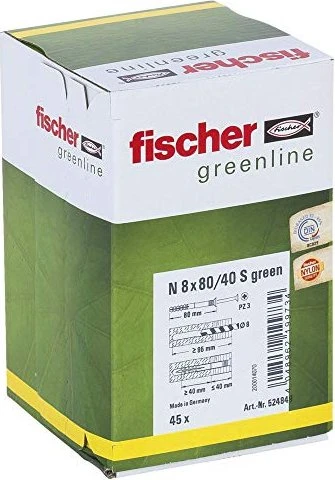 fischer N Green 8x80/40 S Nageldübel Schrauben/Dübel-Sortiment, 45 Stück