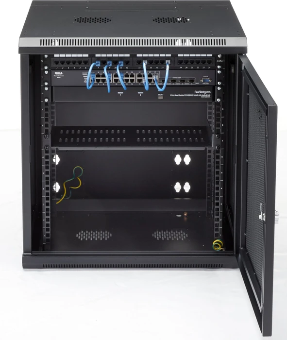 StarTech RK1224WALHM Wandgehäuse 12HE, Gitternetztür, schwarz, 651mm tief